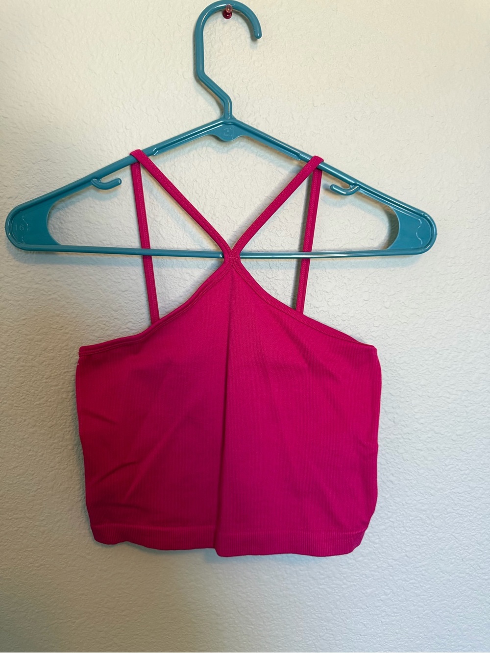 Aura Hot Pink Ribbed Crop Top with Strappy Front